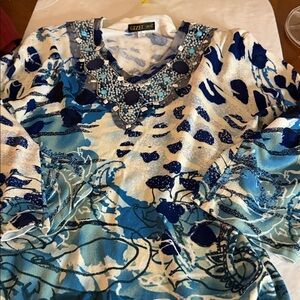 Gizel Blue sequin beaded embellished Patterned sweater